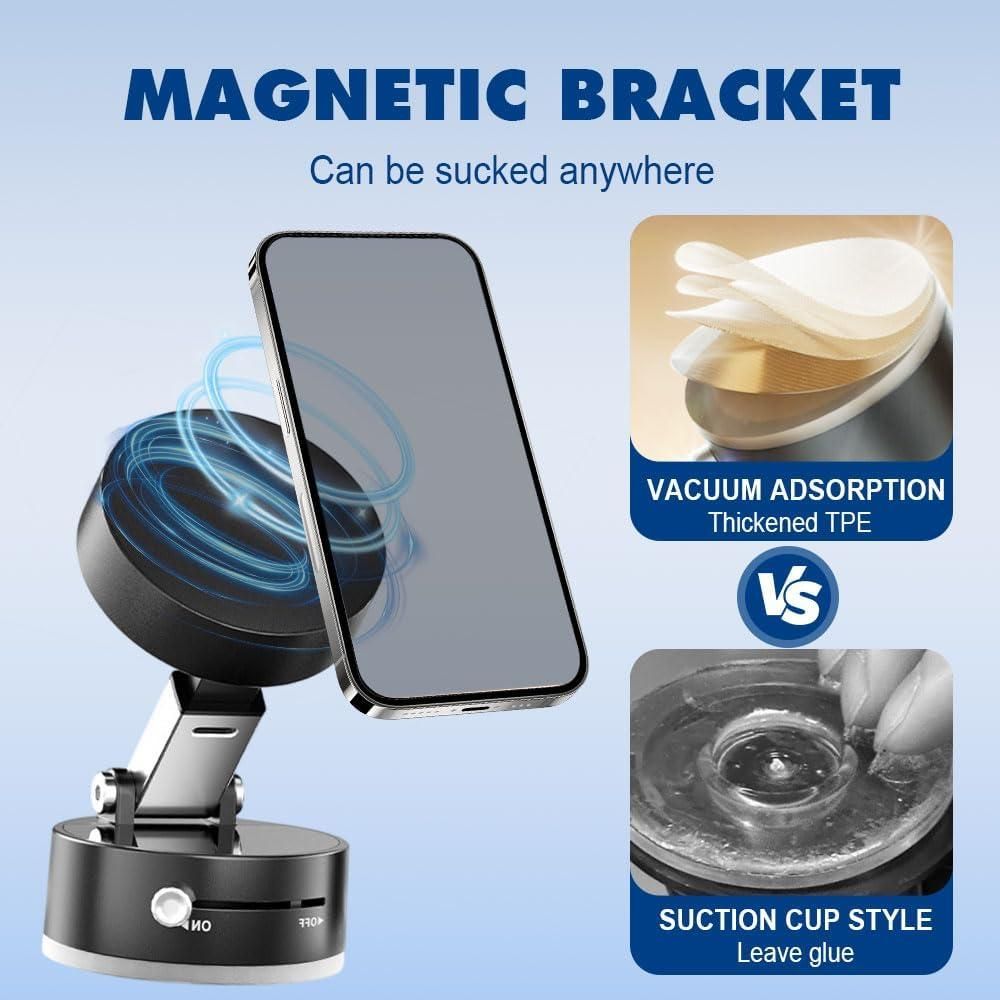 Vacuum Magnetic Suction Phone Holder | 360° Rotating Car & Desk Mobile Stand