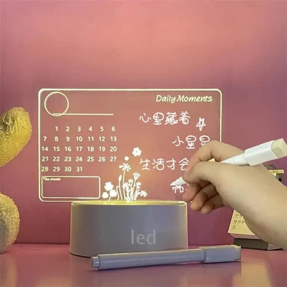 3D Acrylic Writing Board with Pen & LED Light | Creative Message Board for Home & Office
